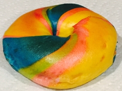 Fresh out of the oven Rainbow Bagel from NY Bagel and Buns